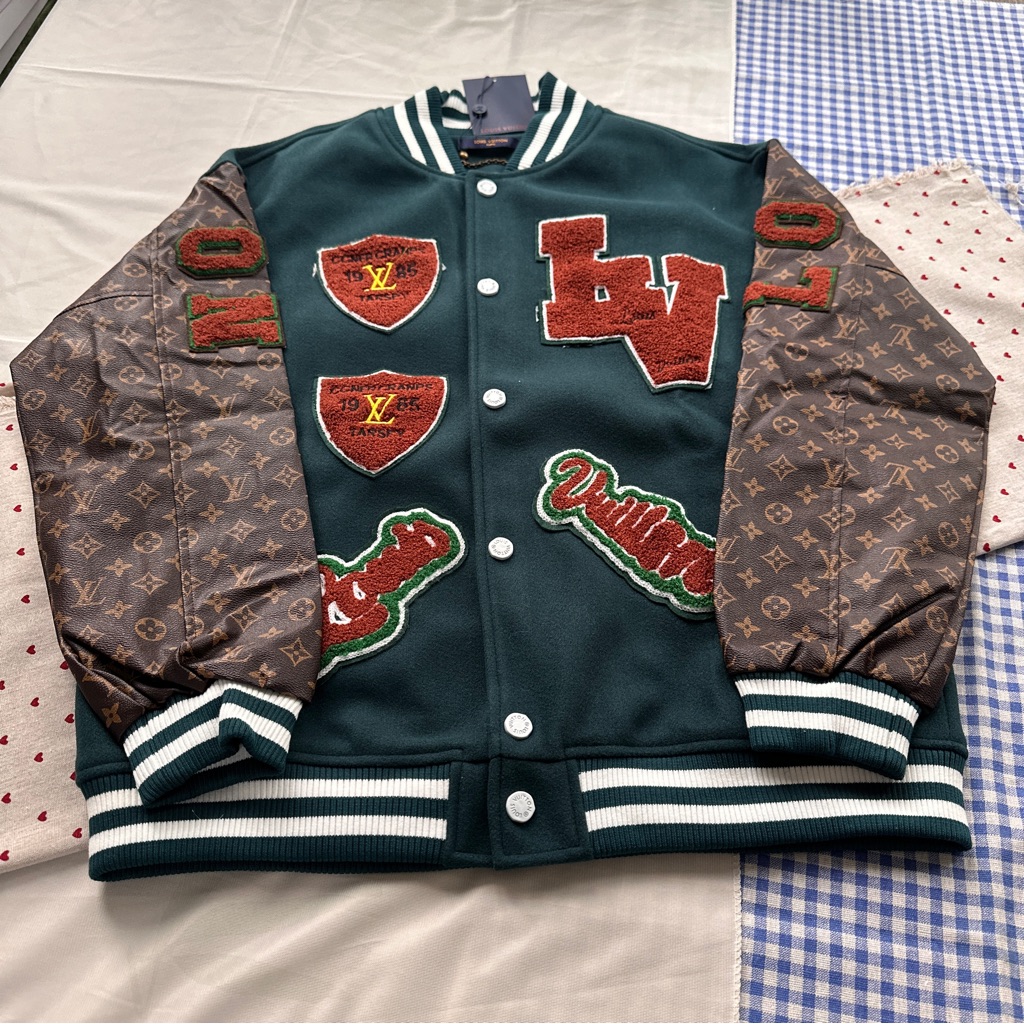 Louis Vuitton Monogram Patchwork Baseball Jacket, Green